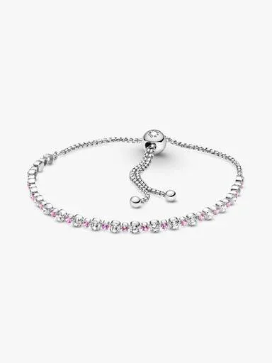 Rosa & klares Glitzer-Schiebearmband – Sterlingsilber Rosa & klares Glitzer-Schiebearmband – Sterlingsilber