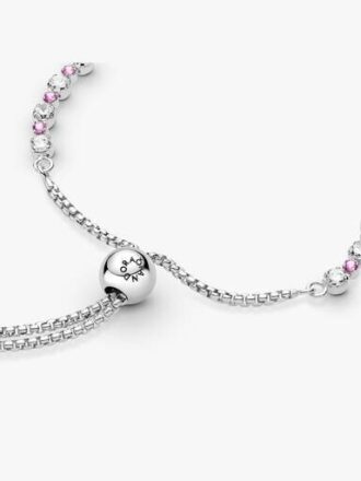 Rosa & klares Glitzer-Schiebearmband – Sterlingsilber Rosa & klares Glitzer-Schiebearmband – Sterlingsilber