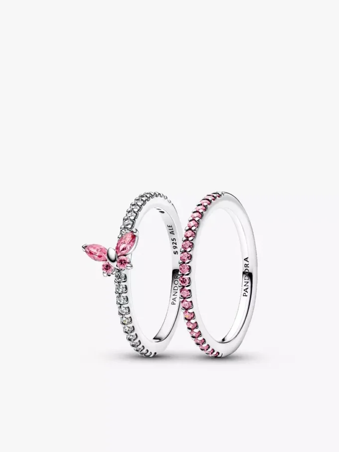 Rosa Schmetterlingsring-Set, 2er-Set Rosa Schmetterlingsring-Set, 2er-Set