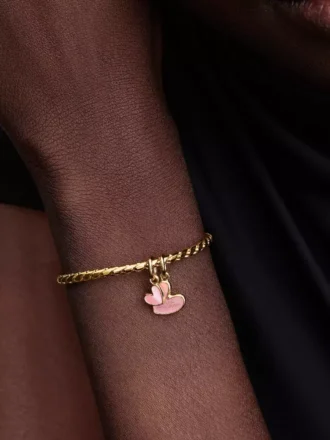 Rosa teilbarer Dangle Charm „Mutter & Tochter“ mit 14-karätiger Vergoldung