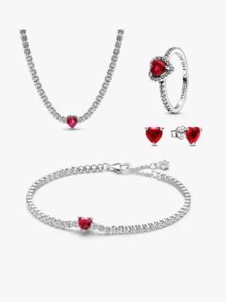Rotes funkelndes Herz-Tennis-Schmuckset, 4-teilig