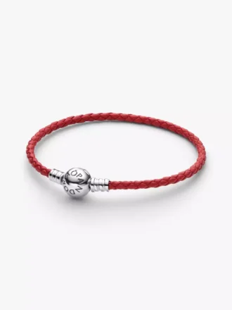Rotes geflochtenes Lederarmband aus Sterlingsilber