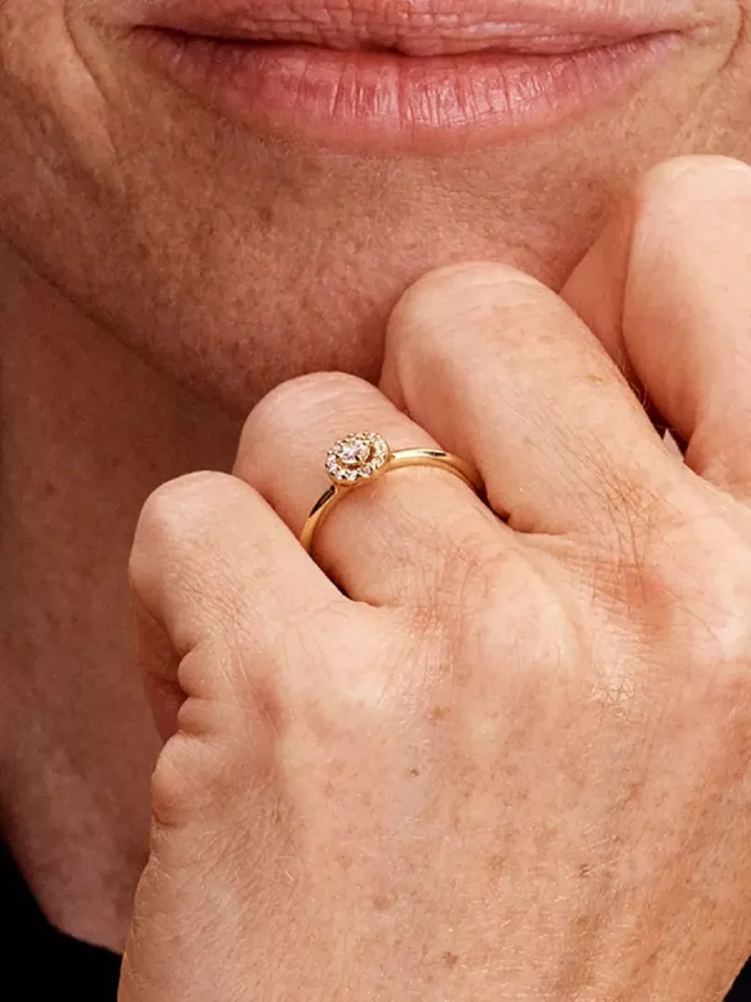 Runder Pave-Halo-Ring, 14-karätig vergoldet Runder Pave-Halo-Ring, 14-karätig vergoldet