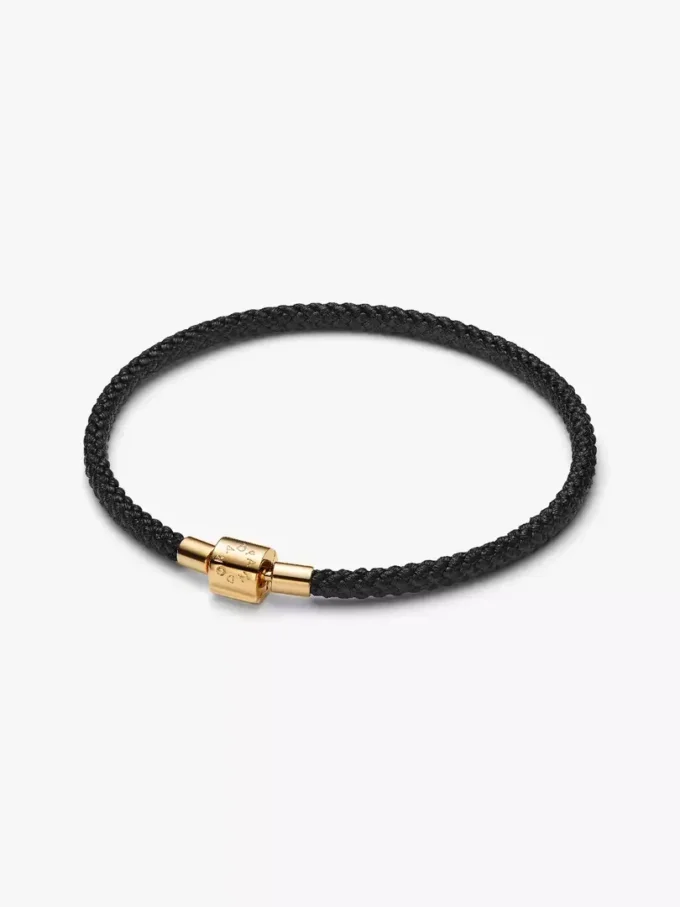 Schimmerndes Armband mit schwarzer Kordel, 14-karätig vergoldet Schimmerndes Armband mit schwarzer Kordel, 14-karätig vergoldet