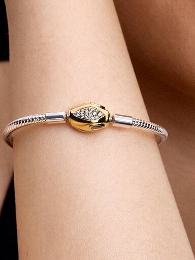 Schlangenverschluss- und Kettenarmband – Sterlingsilber, 14-karätig vergoldet Schlangenverschluss- und Kettenarmband – Sterlingsilber, 14-karätig vergoldet
