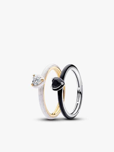 Schwarz-weiße Chakra-Herz-Ringe – 2 Stück Schwarz-weiße Chakra-Herz-Ringe – 2 Stück