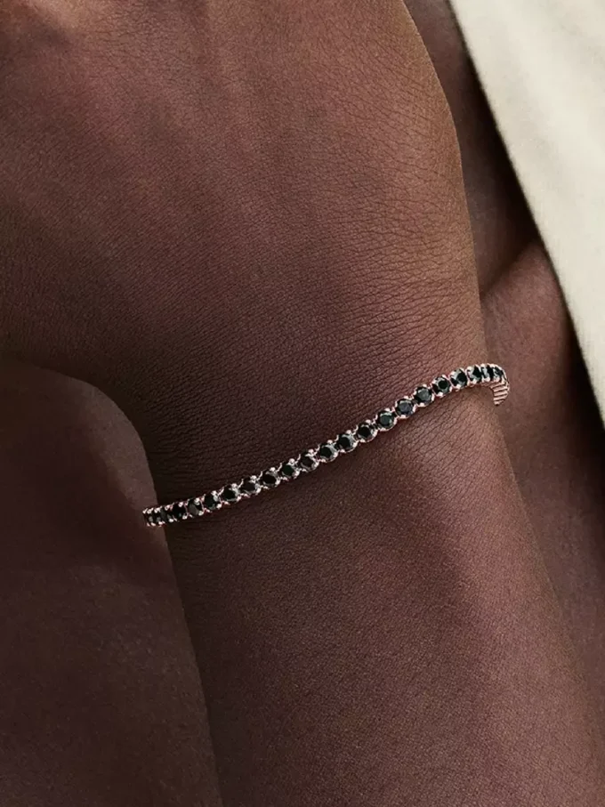 Schwarzes, funkelndes Tennisarmband, 14 Karat Roségold-Beschichtung Schwarzes, funkelndes Tennisarmband, 14 Karat Roségold-Beschichtung