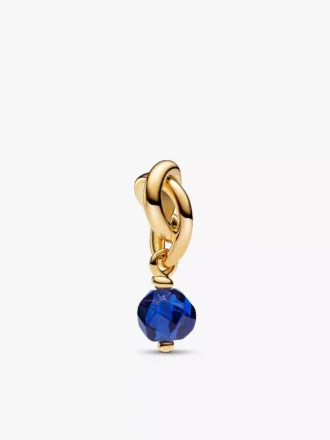 Facettierter blauer Eternity Circle-Dangle Charm, 14-karätig vergoldet