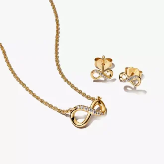 Set aus goldener Unendlichkeits-Halskette und Ohrringen, 2er-Set