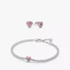 Set aus rosa funkelndem Herz-Armband und Ohrringen (2er-Set) Set aus rosa funkelndem Herz-Armband und Ohrringen (2er-Set)
