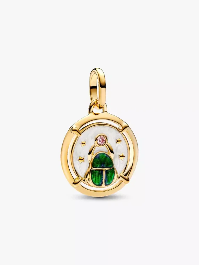 Skarabäus-Medaillon-Charm, 14-karätig vergoldet