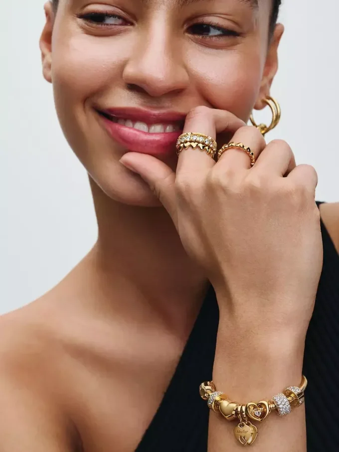 Doppelherz-Dangle Charm, 14 Karat vergoldet Doppelherz-Dangle Charm, 14 Karat vergoldet