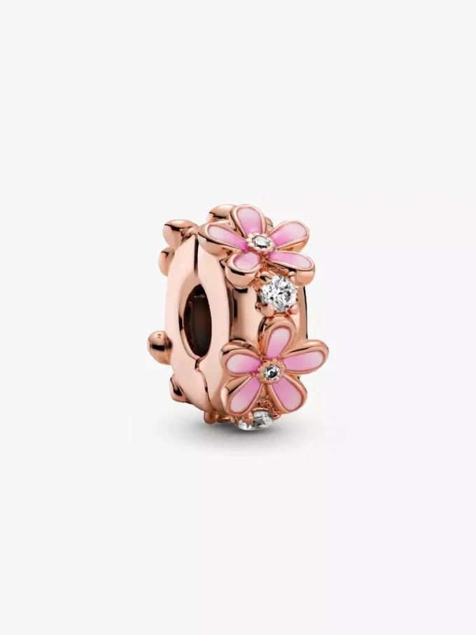 Spacer Charm mit rosa Gänseblümchen-Zwischenstück, 14 Karat Roségold-Beschichtung Spacer Charm mit rosa Gänseblümchen-Zwischenstück, 14 Karat Roségold-Beschichtung