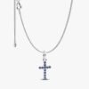 Sparkling Blue Round Bezel Cross Pendant Halskette – 2er-Set