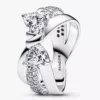 Funkelnder Crossover-Ring mit Schleife aus Sterlingsilber