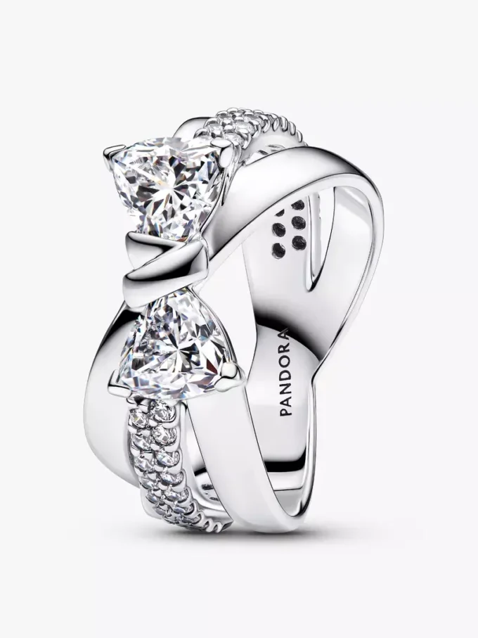 Funkelnder Crossover-Ring mit Schleife aus Sterlingsilber