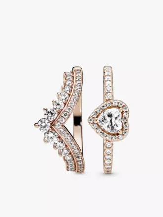 Stacking-Ring-Set „Heart of Rose Princess Wishbone“ (2er-Set)