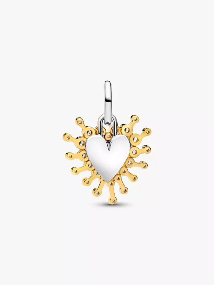 Strahlender Herz-Dangle Charm aus Sterlingsilber, 14-karätig vergoldet Strahlender Herz-Dangle Charm aus Sterlingsilber, 14-karätig vergoldet