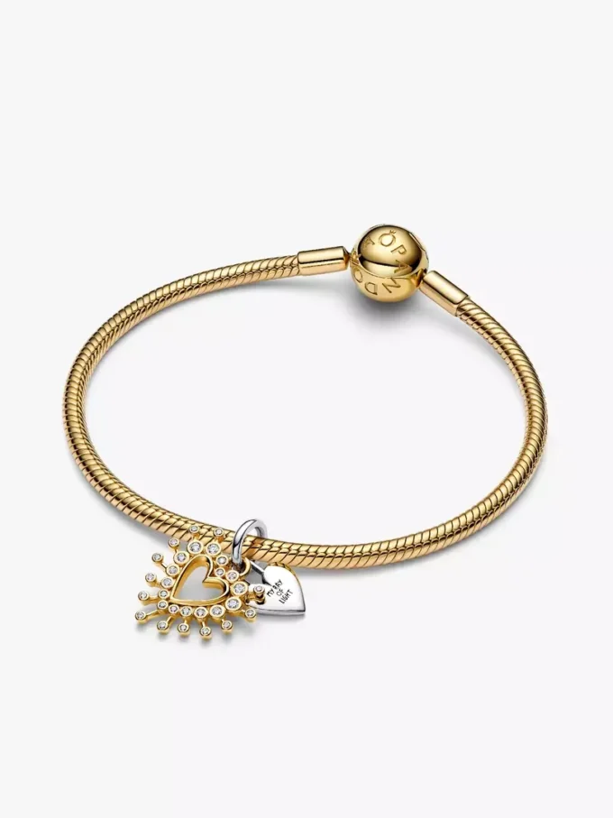 Strahlender Herz-Dangle Charm aus Sterlingsilber, 14-karätig vergoldet Strahlender Herz-Dangle Charm aus Sterlingsilber, 14-karätig vergoldet