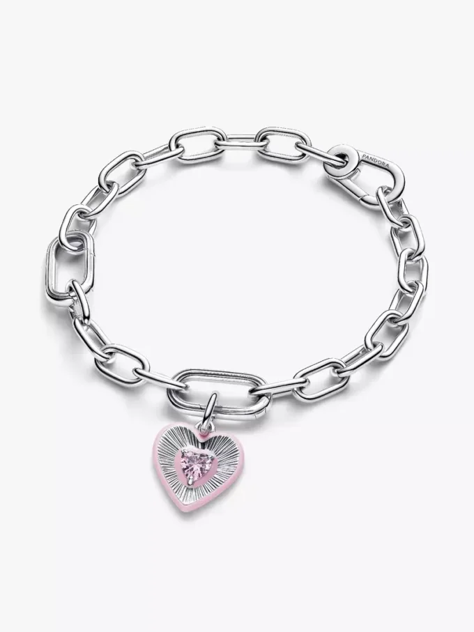 Strahlender rosa Herz-Charm aus Sterlingsilber Strahlender rosa Herz-Charm aus Sterlingsilber
