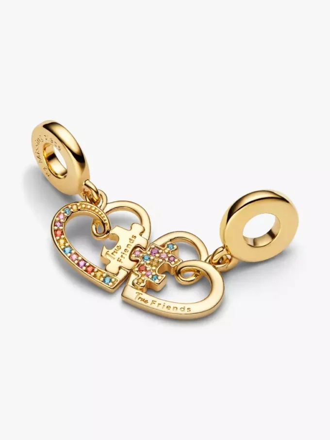 Teilbarer Puzzleteil-Herz-Dangle Charm, 14-karätig vergoldet Teilbarer Puzzleteil-Herz-Dangle Charm, 14-karätig vergoldet