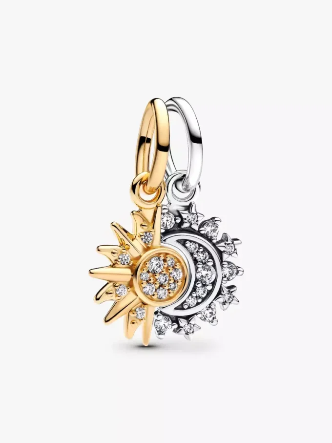 Teilbarer Sonnen- und Mond-Dangle Charm aus Sterlingsilber, 14-karätig vergoldet Teilbarer Sonnen- und Mond-Dangle Charm aus Sterlingsilber, 14-karätig vergoldet