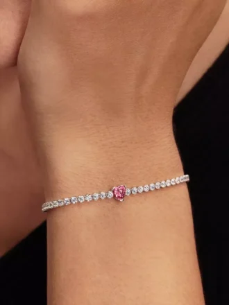 Tennisarmband mit funkelndem rosa Herz aus Sterlingsilber