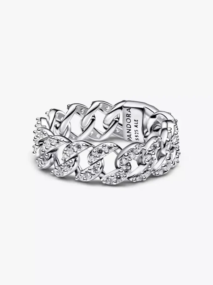 Pavé-Ring mit kubanischer Kette aus Sterlingsilber Pavé-Ring mit kubanischer Kette aus Sterlingsilber