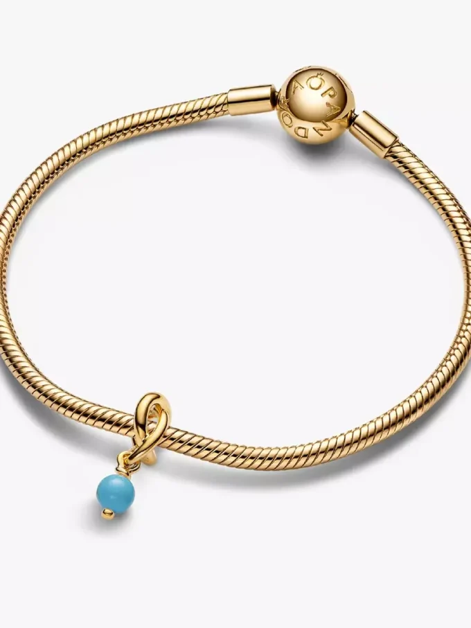 Türkisblauer Eternity Circle Dangle Charm, 14 Karat vergoldet Türkisblauer Eternity Circle Dangle Charm, 14 Karat vergoldet