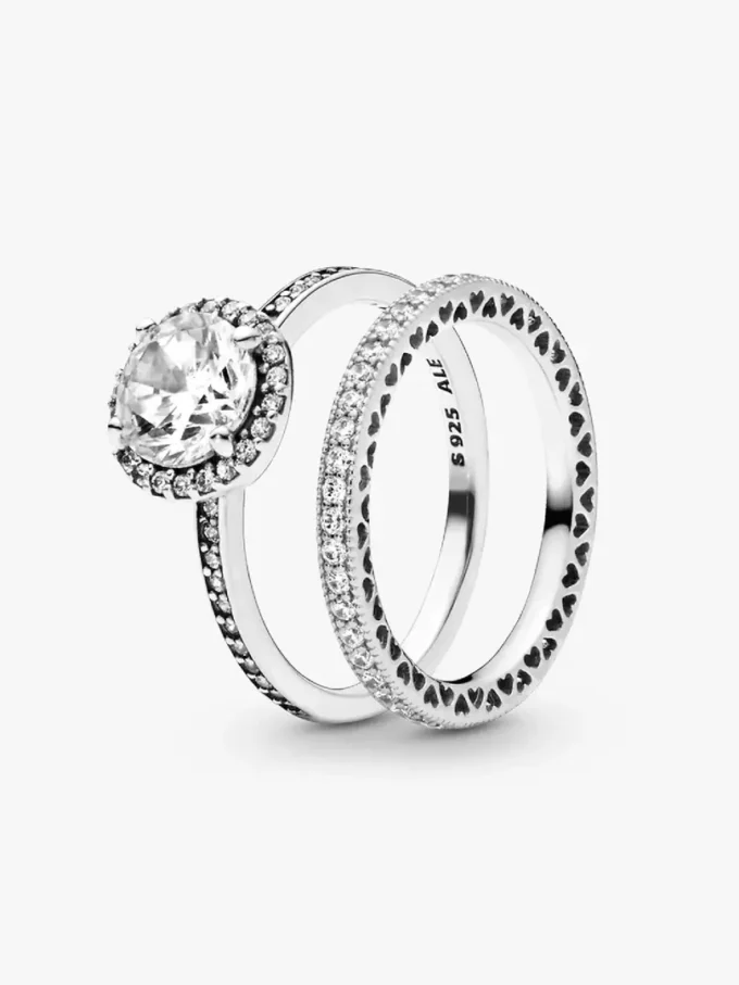 True Elegance Ring mit rundem Halo-Design, 2er-Set True Elegance Ring mit rundem Halo-Design, 2er-Set