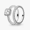 True Elegance Square Halo Ring-Set, 2er-Set