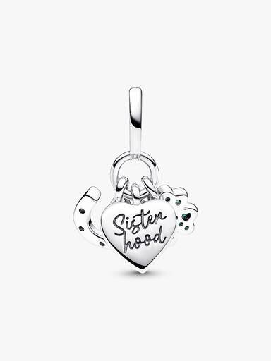 Vierblättriges Kleeblatt, Herz und Hufeisen – Dreifach-Dangle Charm – Sterlingsilber Vierblättriges Kleeblatt, Herz und Hufeisen – Dreifach-Dangle Charm – Sterlingsilber