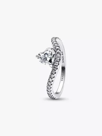 Wellenförmiger Pavé-Herzring aus Sterlingsilber