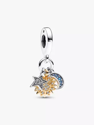 Zweifarbiger „Celestial Triple Dangle Charm“ aus Sterlingsilber, 14-karätig vergoldet