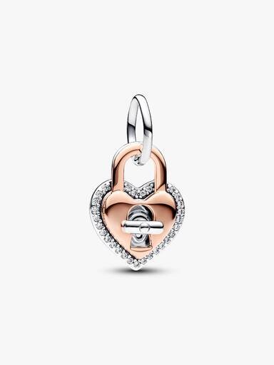 Zweifarbiger, drehbarer Herz-Dangle Charm – Sterlingsilber, 14 Karat Roségold-Beschichtung Zweifarbiger, drehbarer Herz-Dangle Charm – Sterlingsilber, 14 Karat Roségold-Beschichtung