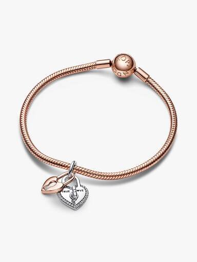 Zweifarbiger, drehbarer Herz-Dangle Charm – Sterlingsilber, 14 Karat Roségold-Beschichtung Zweifarbiger, drehbarer Herz-Dangle Charm – Sterlingsilber, 14 Karat Roségold-Beschichtung