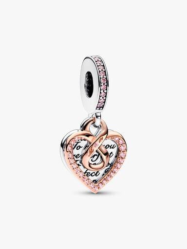 Zweifarbiger Infinity-Herz-Dangle Charm – Sterlingsilber, 14 Karat Roségold-Beschichtung Zweifarbiger Infinity-Herz-Dangle Charm – Sterlingsilber, 14 Karat Roségold-Beschichtung