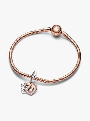 Zweifarbiger Infinity-Herz-Dangle Charm – Sterlingsilber, 14 Karat Roségold-Beschichtung Zweifarbiger Infinity-Herz-Dangle Charm – Sterlingsilber, 14 Karat Roségold-Beschichtung