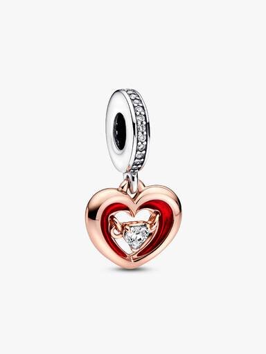 Zweifarbiger „Radiant Heart“-Dangle Charm – Sterlingsilber, 14-karätige Roségoldbeschichtung Zweifarbiger „Radiant Heart“-Dangle Charm – Sterlingsilber, 14-karätige Roségoldbeschichtung
