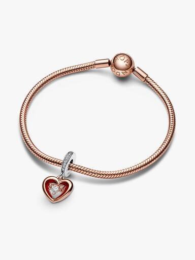 Zweifarbiger „Radiant Heart“-Dangle Charm – Sterlingsilber, 14-karätige Roségoldbeschichtung Zweifarbiger „Radiant Heart“-Dangle Charm – Sterlingsilber, 14-karätige Roségoldbeschichtung