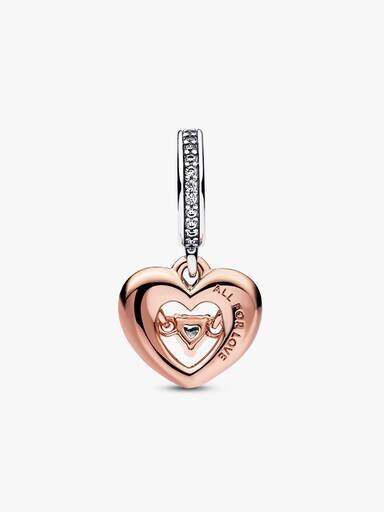 Zweifarbiger „Radiant Heart“-Dangle Charm – Sterlingsilber, 14-karätige Roségoldbeschichtung Zweifarbiger „Radiant Heart“-Dangle Charm – Sterlingsilber, 14-karätige Roségoldbeschichtung