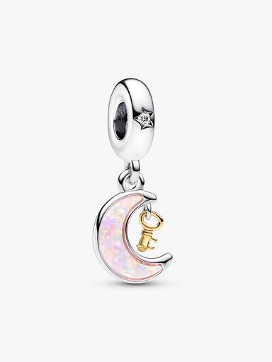 Zweifarbiger Schlüssel- und Mond-Dangle Charm – Sterlingsilber, 14 Karat vergoldet Zweifarbiger Schlüssel- und Mond-Dangle Charm – Sterlingsilber, 14 Karat vergoldet