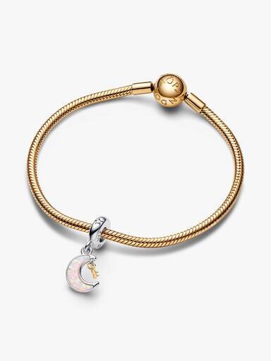Zweifarbiger Schlüssel- und Mond-Dangle Charm – Sterlingsilber, 14 Karat vergoldet Zweifarbiger Schlüssel- und Mond-Dangle Charm – Sterlingsilber, 14 Karat vergoldet