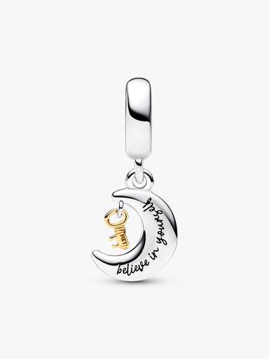 Zweifarbiger Schlüssel- und Mond-Dangle Charm – Sterlingsilber, 14 Karat vergoldet Zweifarbiger Schlüssel- und Mond-Dangle Charm – Sterlingsilber, 14 Karat vergoldet