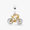 Zweifarbiger Spinning Wheels Bicycle Dangle Charm – Sterlingsilber, 14 Karat vergoldet