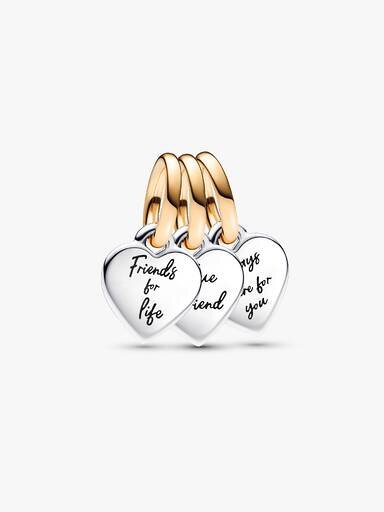 Zweifarbiger, teilbarer „Friendship Triple“-Dangle Charm – Sterlingsilber, 14-karätige Vergoldung Zweifarbiger, teilbarer „Friendship Triple“-Dangle Charm – Sterlingsilber, 14-karätige Vergoldung