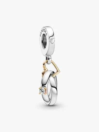 Zweifarbiger „Wedding Rings“-Dangle Charm – 14 Karat Gold, Sterlingsilber Zweifarbiger „Wedding Rings“-Dangle Charm – 14 Karat Gold, Sterlingsilber