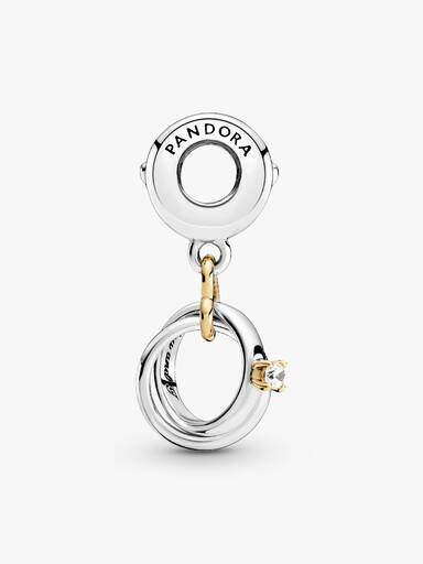 Zweifarbiger „Wedding Rings“-Dangle Charm – 14 Karat Gold, Sterlingsilber Zweifarbiger „Wedding Rings“-Dangle Charm – 14 Karat Gold, Sterlingsilber