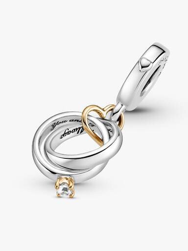Zweifarbiger „Wedding Rings“-Dangle Charm – 14 Karat Gold, Sterlingsilber Zweifarbiger „Wedding Rings“-Dangle Charm – 14 Karat Gold, Sterlingsilber
