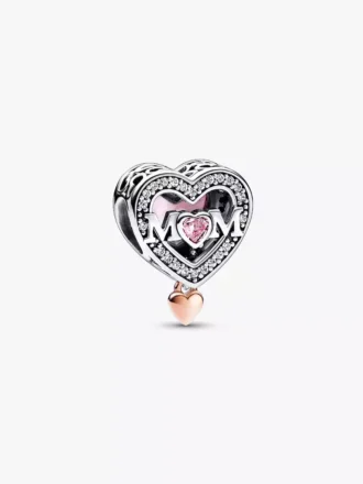 Zweifarbiger, durchbrochener „Mom & Heart“-Charm aus Sterlingsilber, 14 Karat Roségold-Beschichtung Zweifarbiger, durchbrochener „Mom & Heart“-Charm aus Sterlingsilber, 14 Karat Roségold-Beschichtung